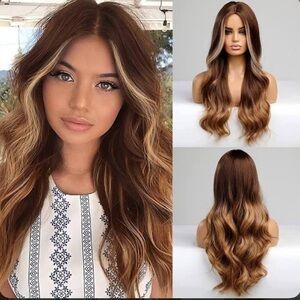 26” Ombre Natural Looking Middle Parted Long Curly Synthetic Heat Resistant Wig